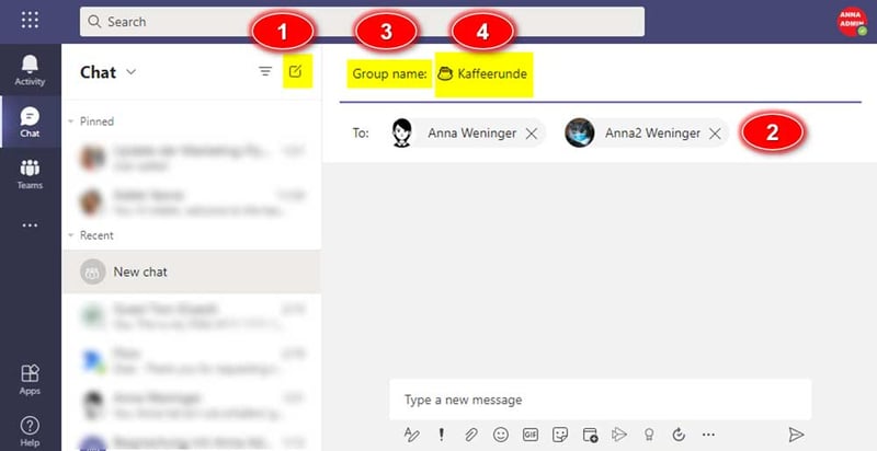 Gruppenchat erstellen in Microsoft Teams