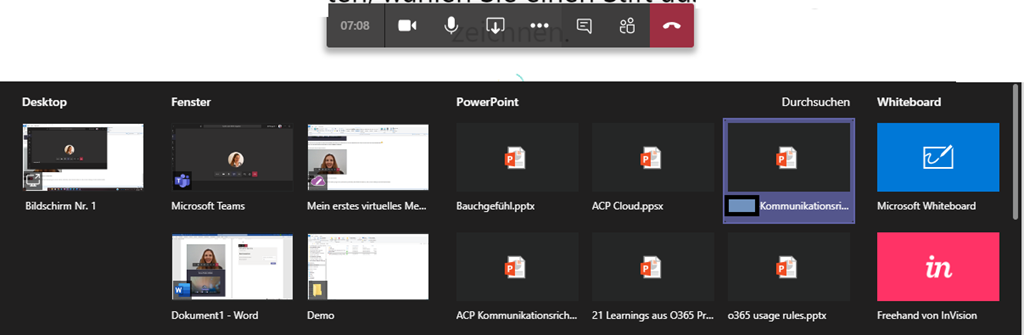Auswahl des angezeigten Inhalts in MS Teams