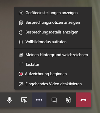 Funktionsübersicht in Microsoft Teams