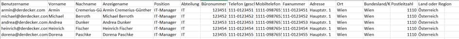 Importierung von Nutzern mittels CSV Datei