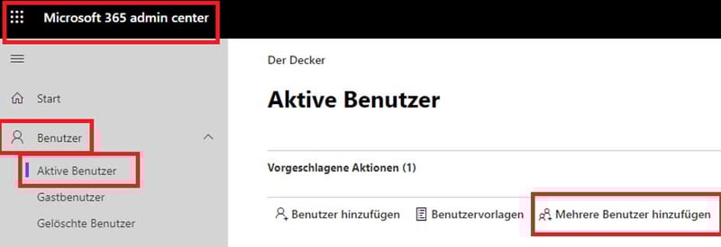 Mehrere Benutzer in Microsoft 365 hinzufügen