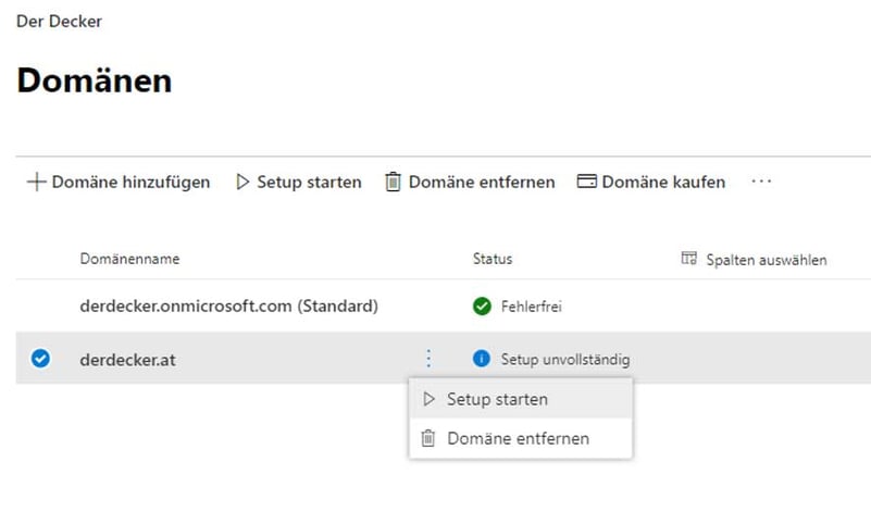 Domänen Setup für die Microsoft Cloud