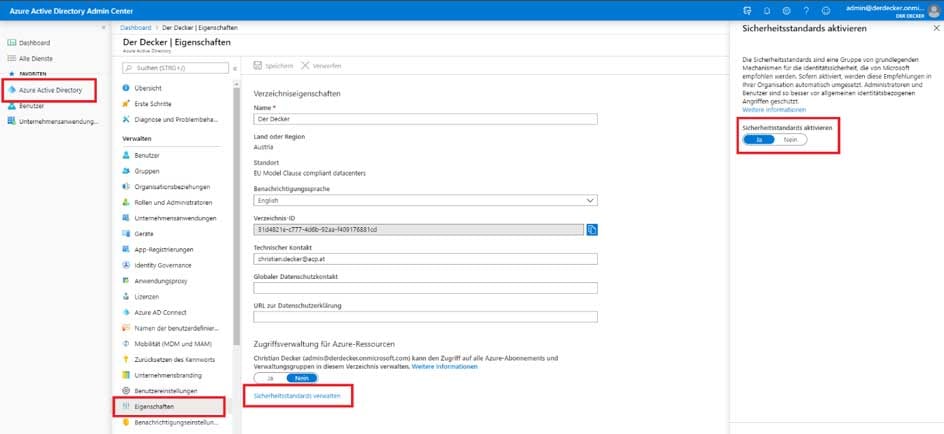 Sicherheitsstandards in der Microsoft Cloud aktivieren