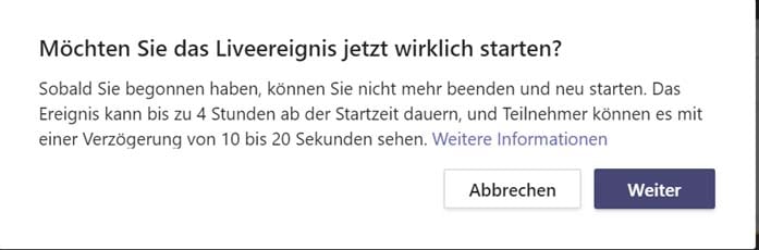 Sicherheitsabfrage Live Event MS Teams