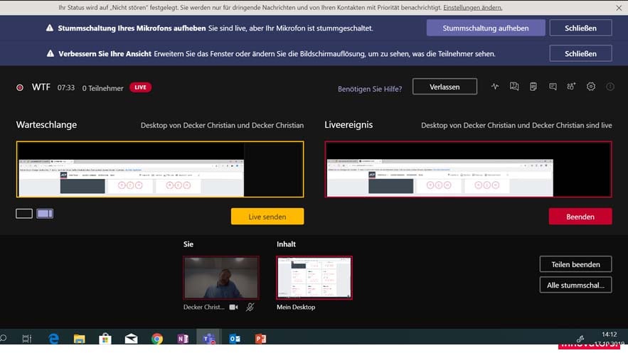 Arbeitsplatz Live Event MS Teams