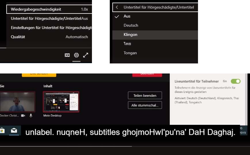 Untertitel Live Event MS Teams