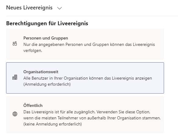 Berechtigungen für Live Event MS Teams