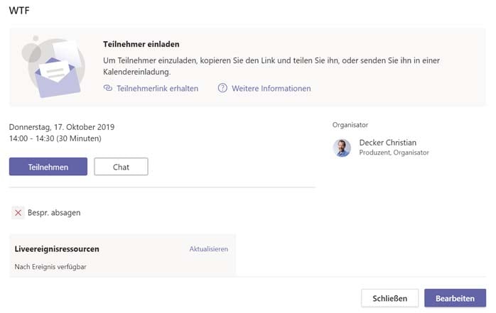 Live Event MS Teams Teilnahmelink