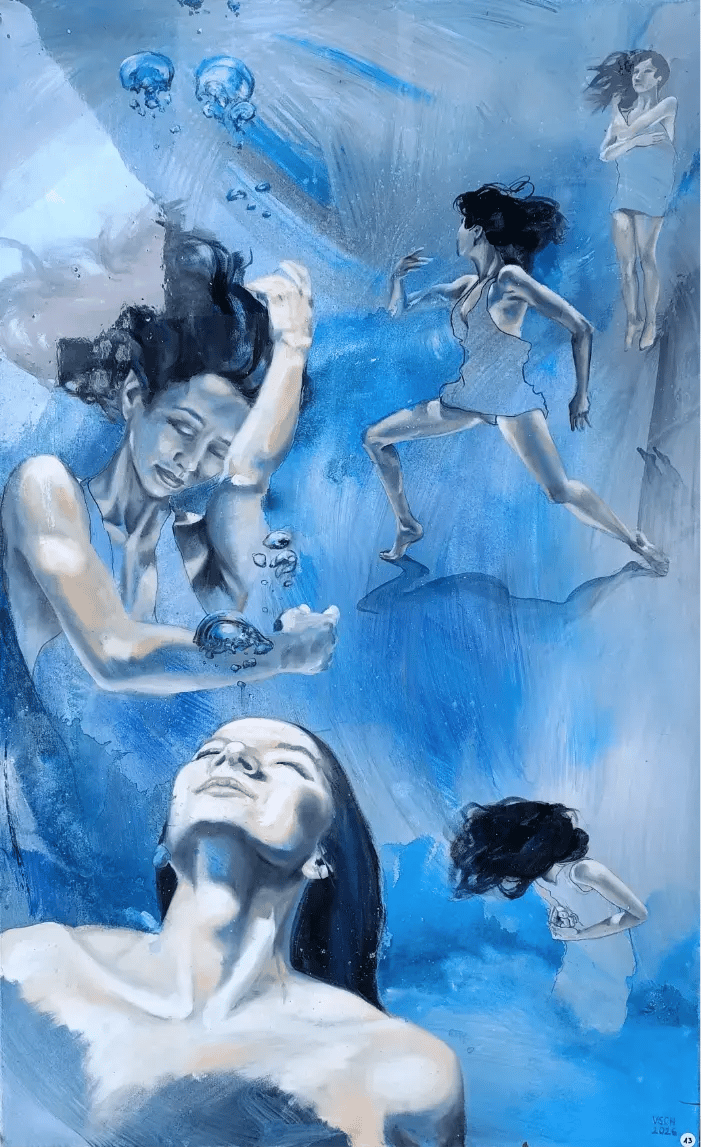 Valerie Schiller, Dance in silent waters, acryl+öl, 120 x 75 cm