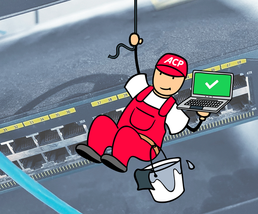 Frühjahrsputz - Männchen mit grünem Checkhaken mit Hintergrund