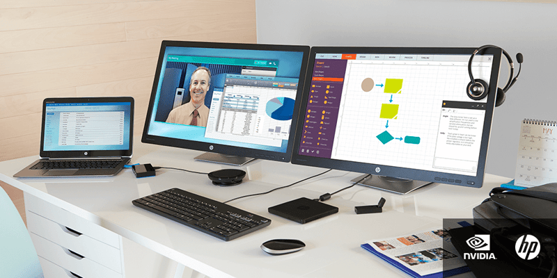 Arbeitsplatz mit mehreren Bildschirmen | HP und NVIDIA