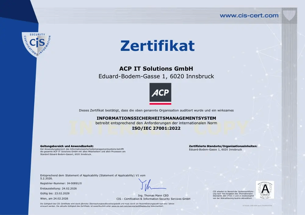 CiS Zertifikat von ACP Tirol