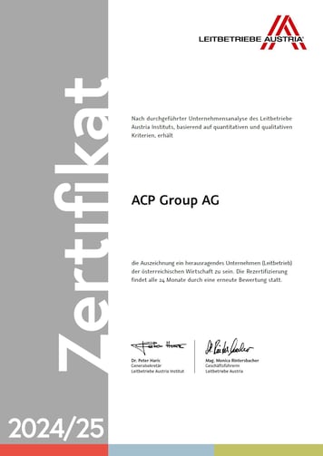 Leitbetriebe Zertifikat für die ACP Group AG - 2024-2025