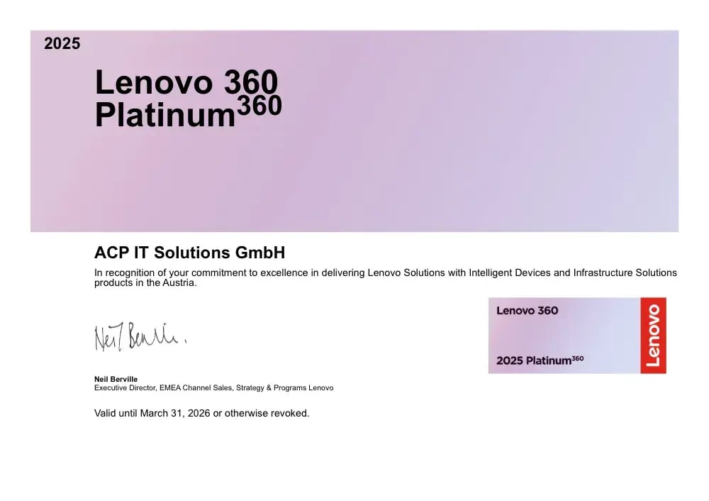 Lenovo 360 Platinum Partner Zertifikat