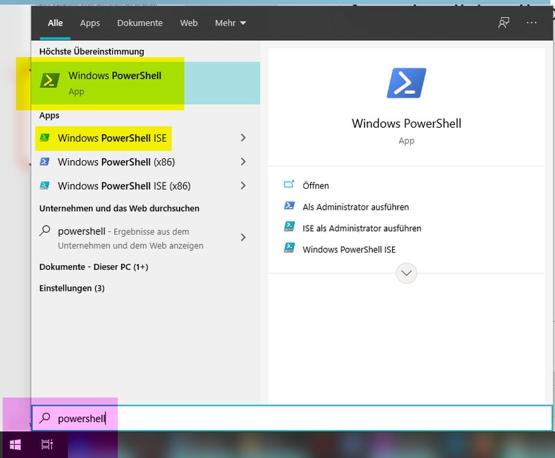 PowerShell finden und starten