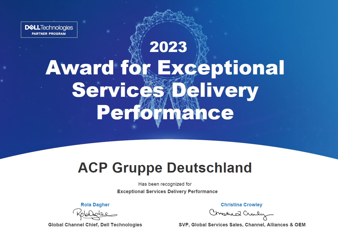 Dell Award for Exceptional Services Delivery Performance für ACP