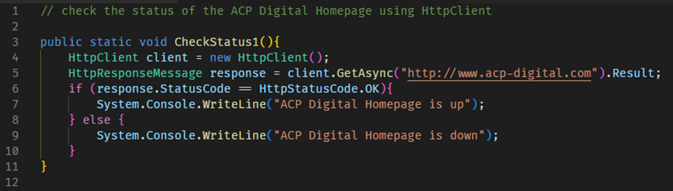 Abbildung 1: C# Quellcode zur GET Abfrage einer Webseite.